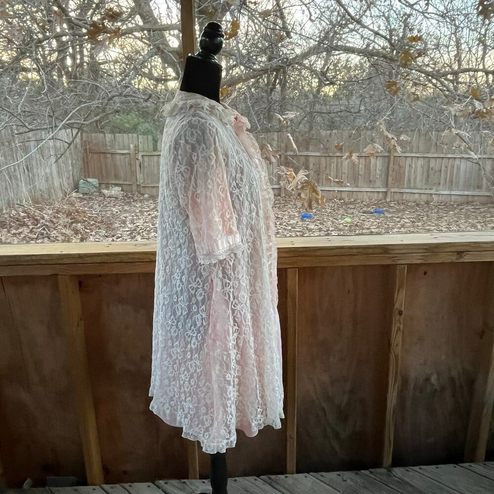 Odette Barsa Women's Vintage Peignoir Pink Lace Robe Dressing Gown Size S - Picture 2 of 11